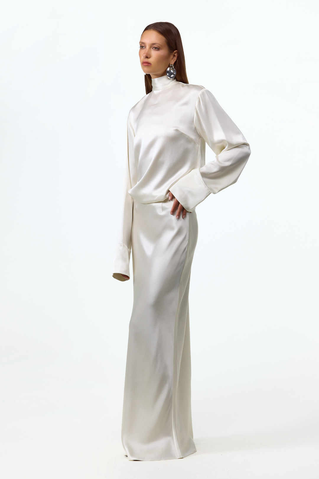 Satin Maxi Skirt (Cream)