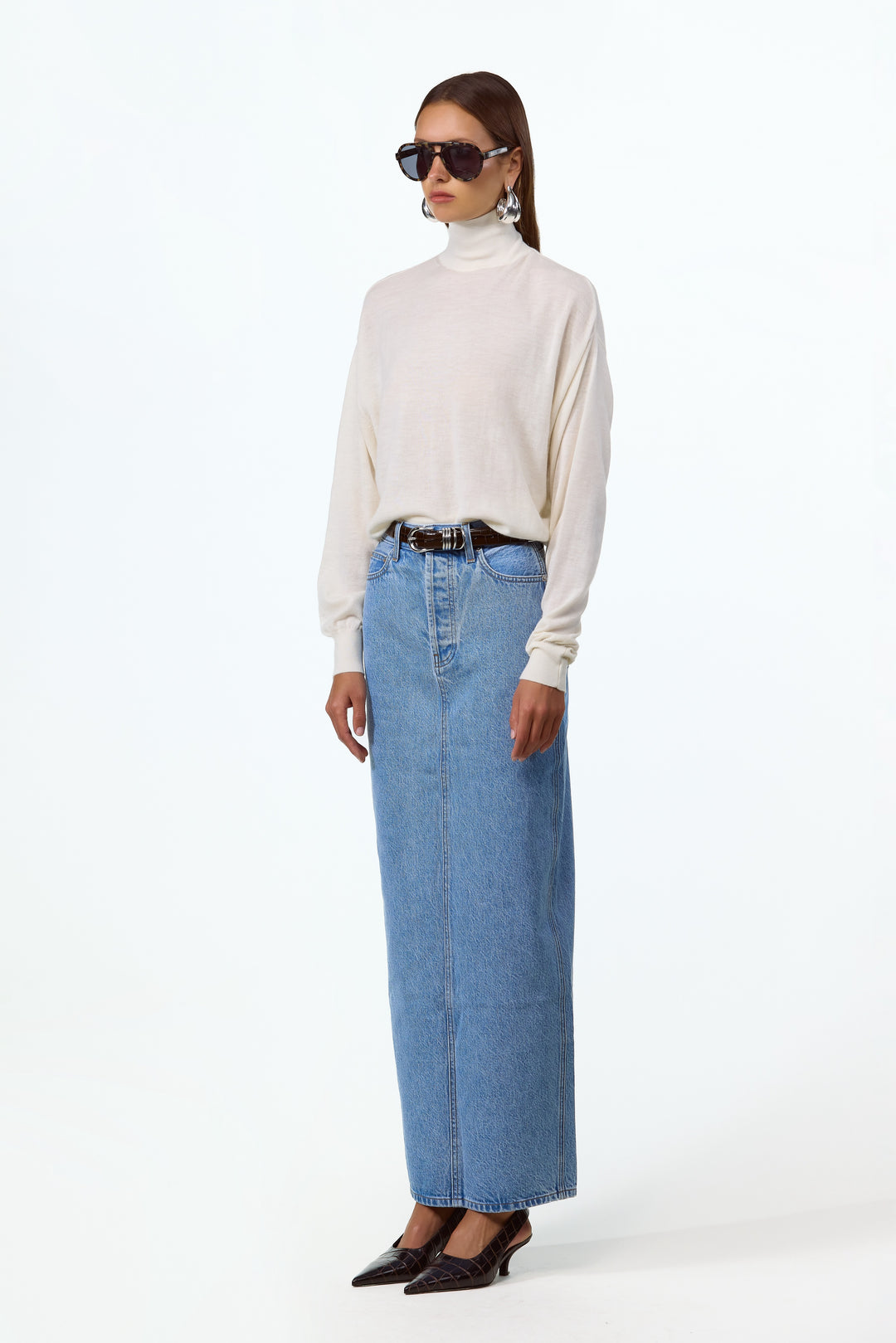 The Denim Pencil Maxi Skirt (Classic Blue)