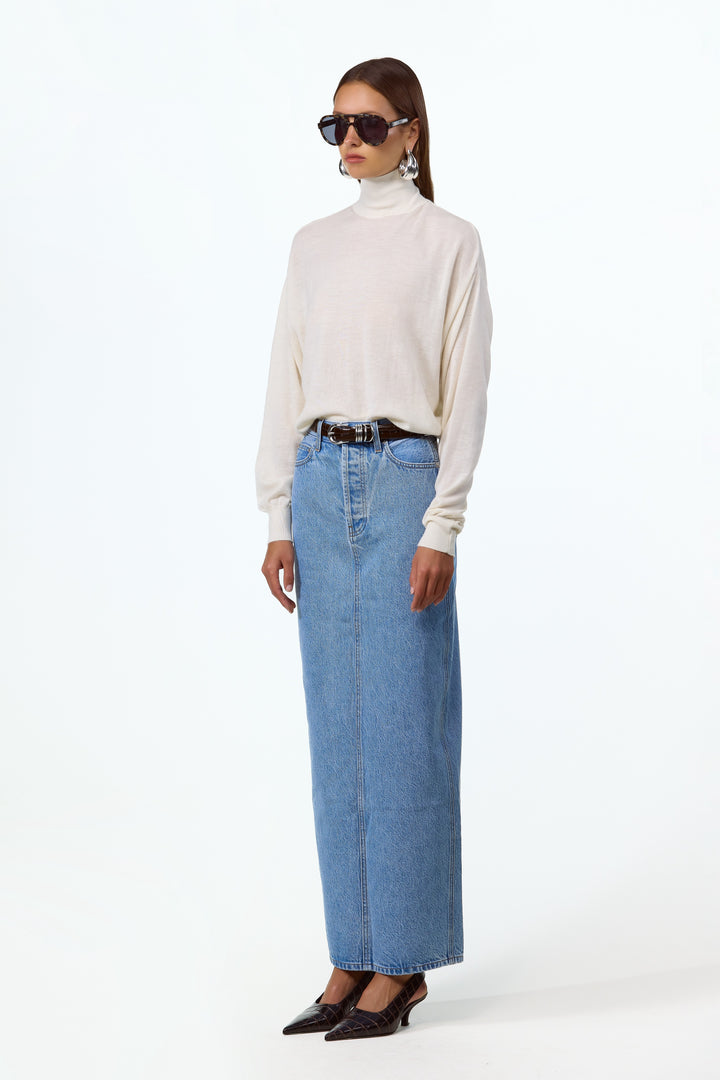 The Denim Pencil Maxi Skirt (Classic Blue)