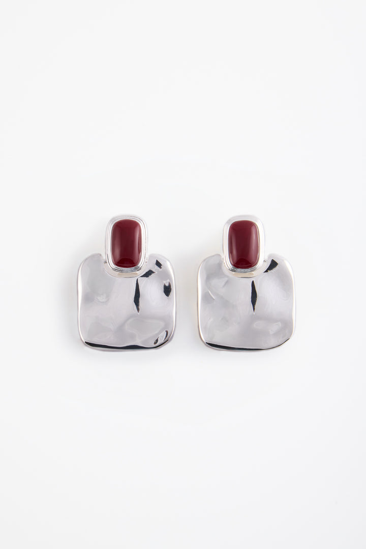 Stone Drop Earring (Silver/Oxblood)