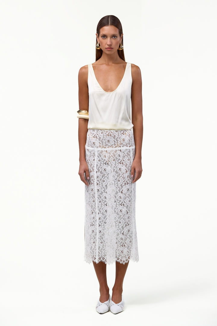 Lace Midi Skirt (White)