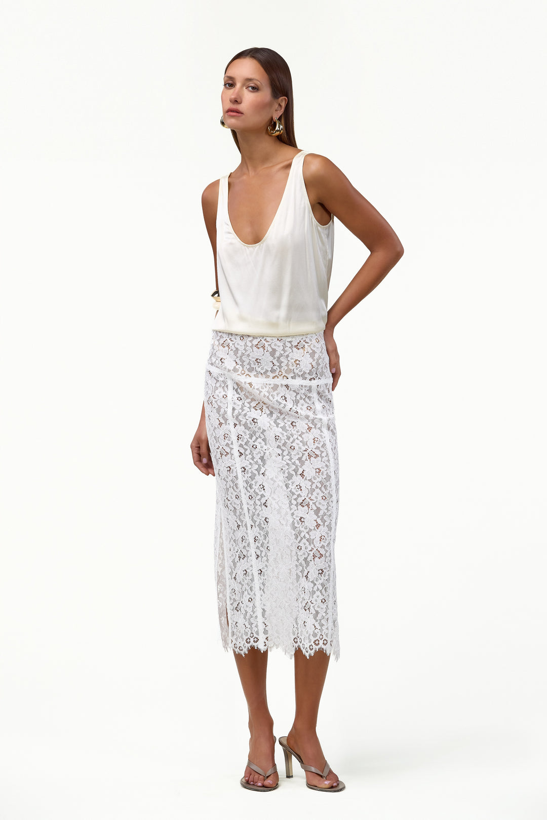 Lace Midi Skirt (White)