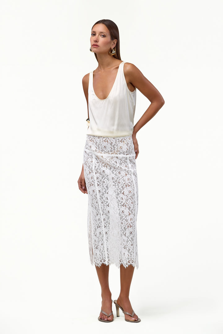 Lace Midi Skirt (White)