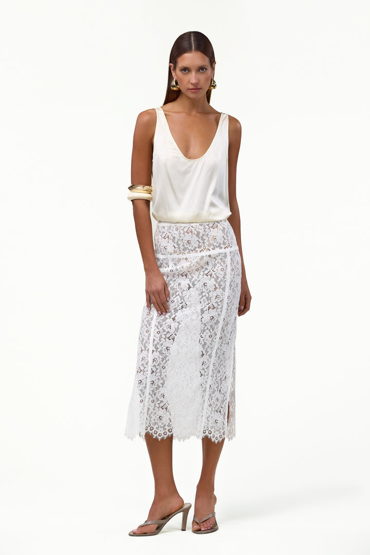 Lace Midi Skirt (White)