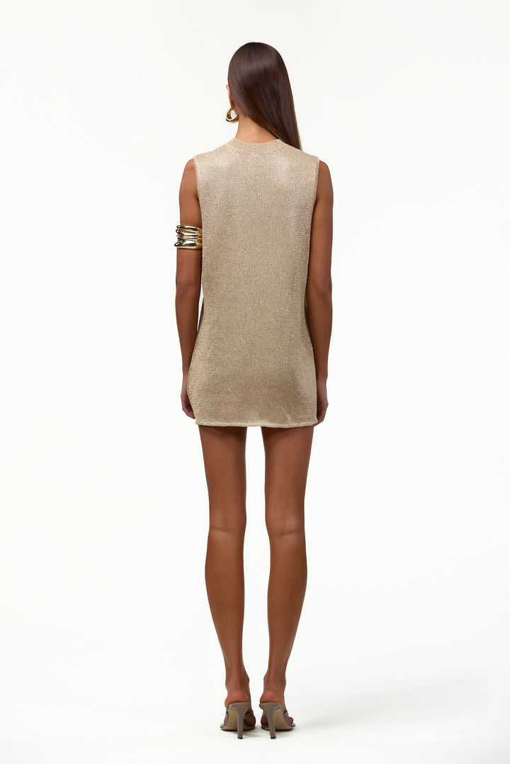Sleeveless Knit Mini Dress (Light Gold Sequin)