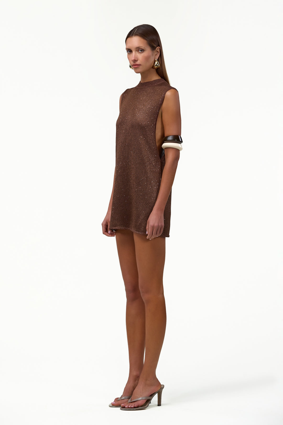 Sleeveless Knit Mini Dress (Chocolate Brown Sequin)