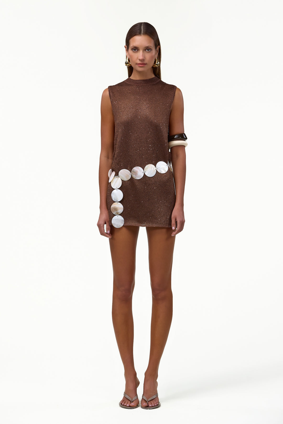Sleeveless Knit Mini Dress (Chocolate Brown Sequin)