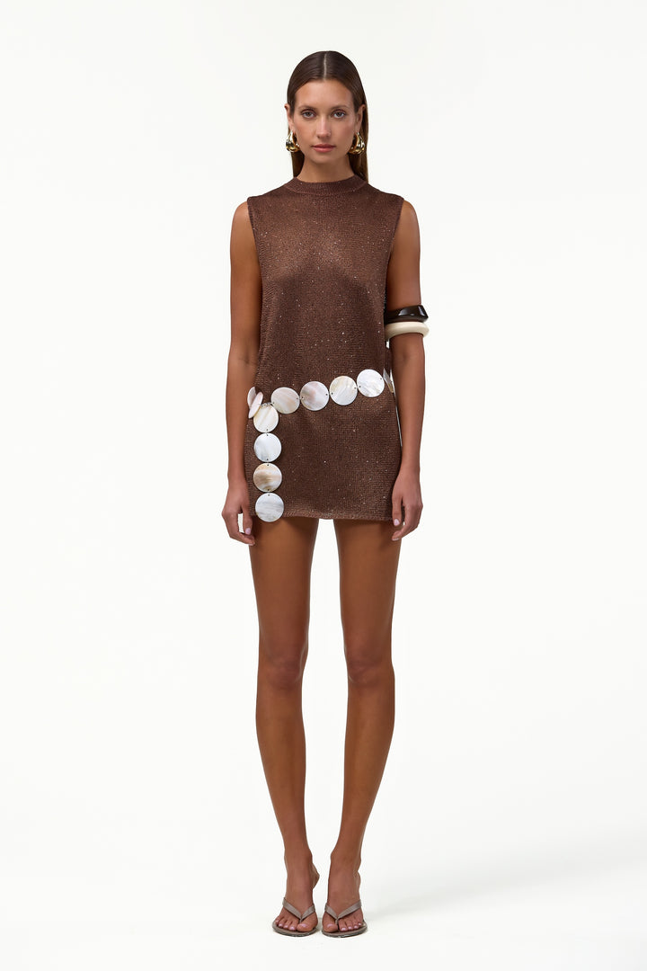 Sleeveless Knit Mini Dress (Chocolate Brown Sequin)