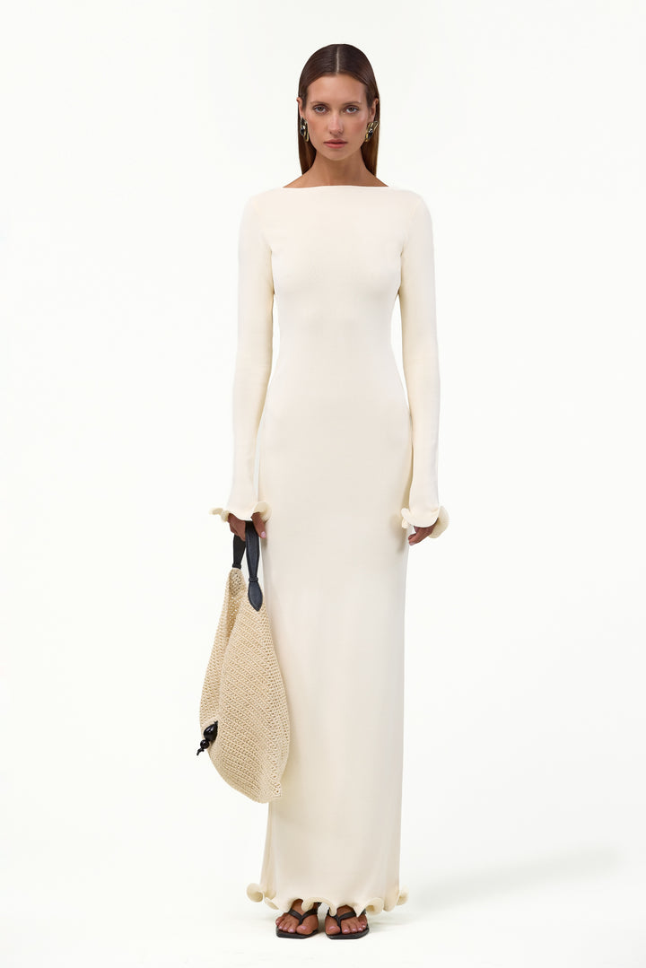 Ruffle Hem Maxi Dress (Cream)