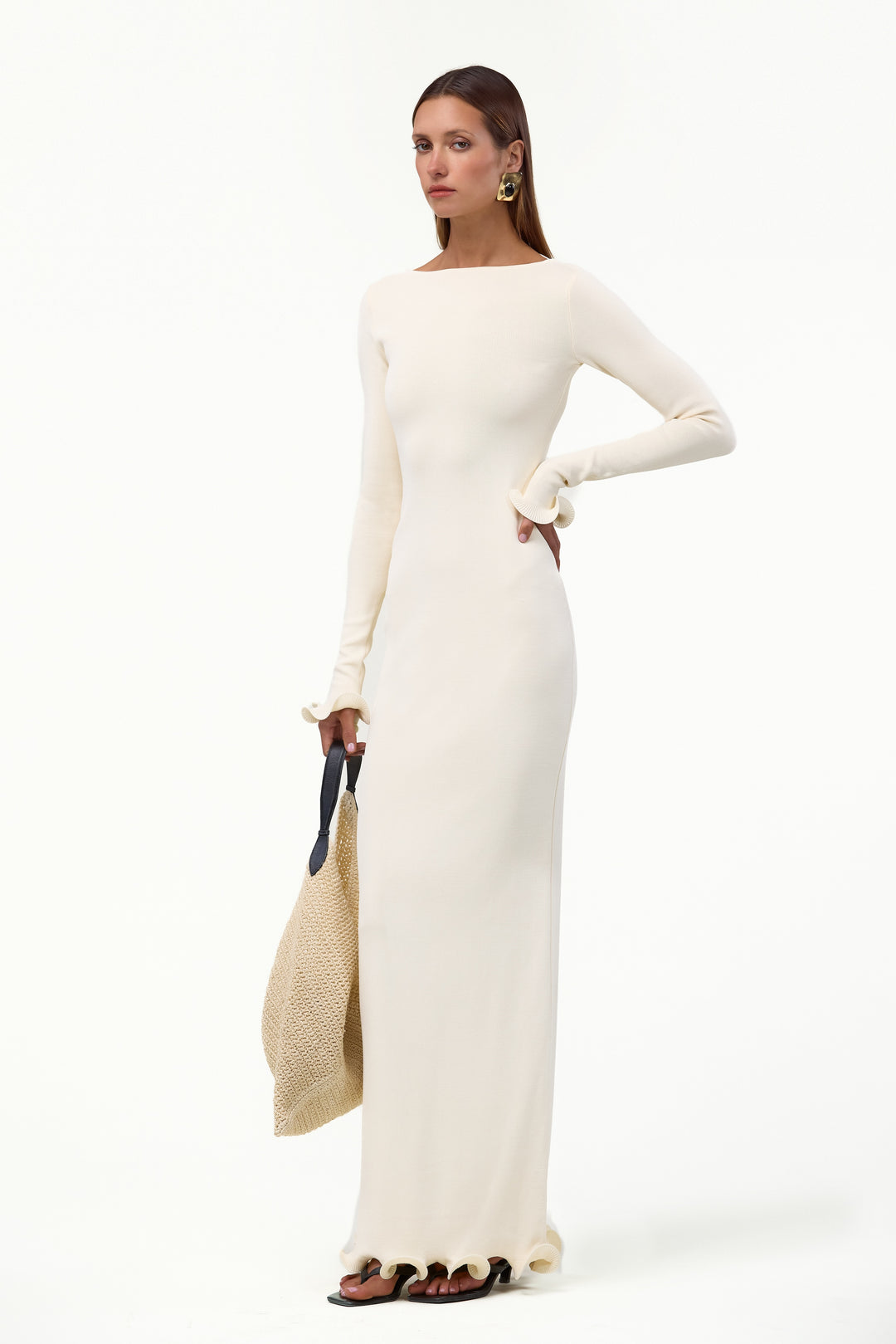 Ruffle Hem Maxi Dress (Cream)