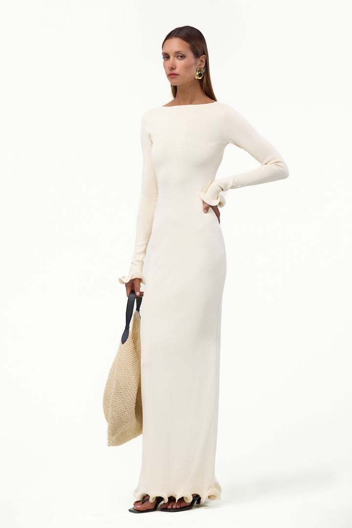 Ruffle Hem Maxi Dress (Cream)