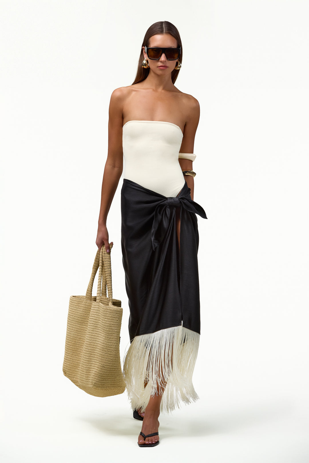 Fringe Sarong (Black/Cream)