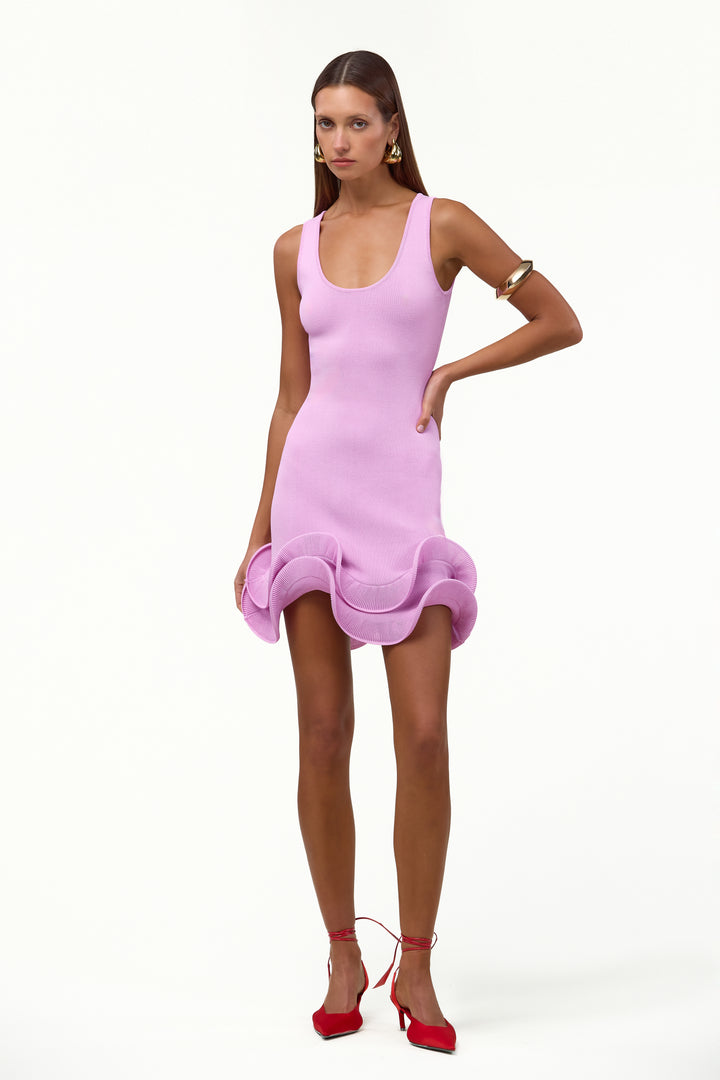 Double Ruffle Hem Mini Dress (Lilac Pink)
