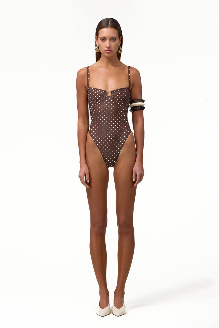 Bustier One Piece (Brown Cream Polka Dot)