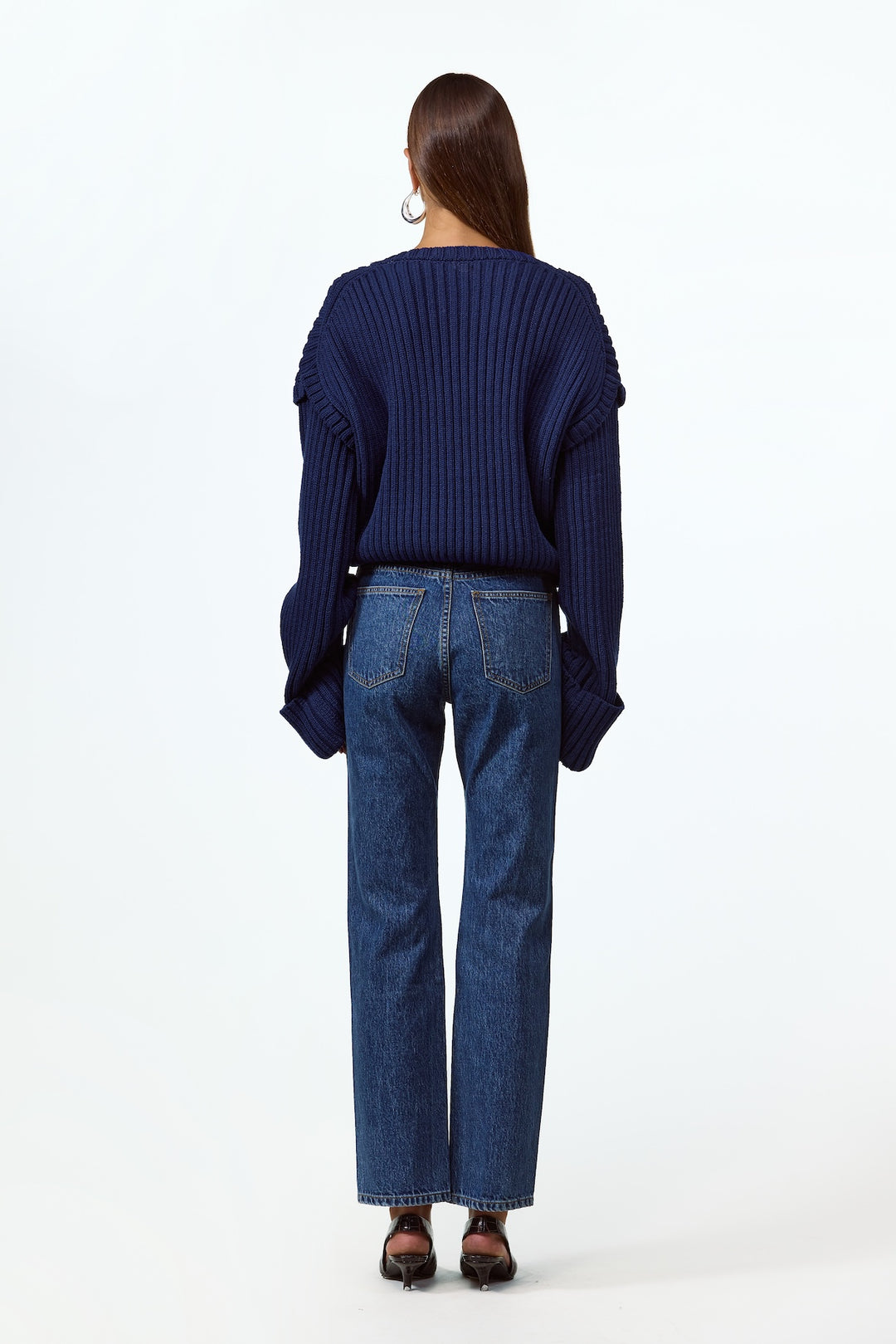 Oversized V Neck Sweater (Navy)