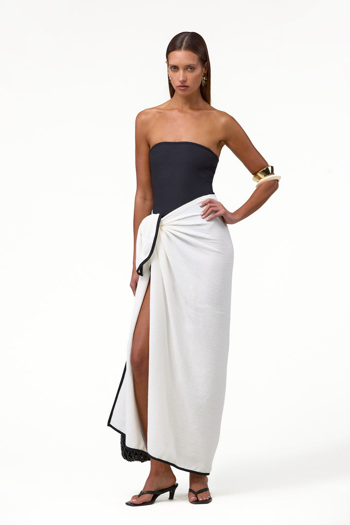 Colorblock Linen Sarong (Cream/Black)