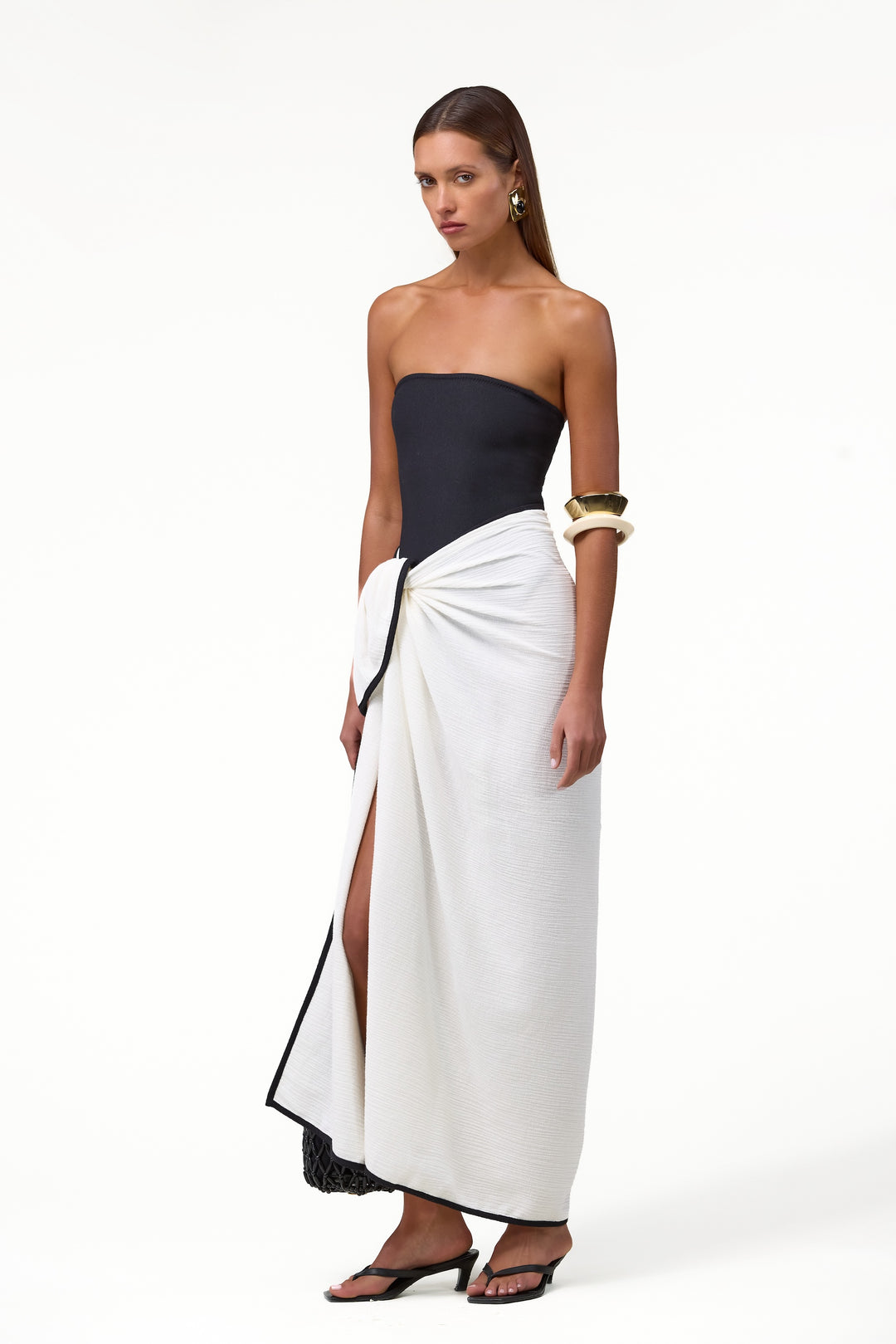 Colorblock Linen Sarong (Cream/Black)