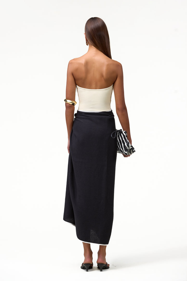 Colorblock Linen Sarong (Black/Cream)