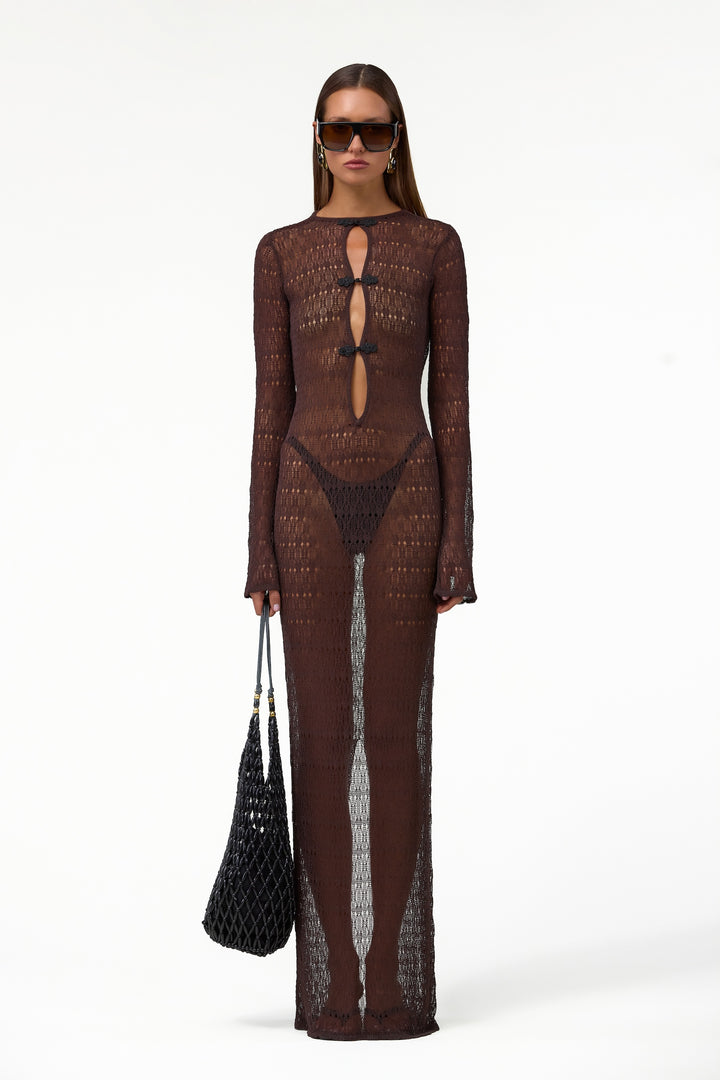Keyhole Crochet Dress (Chocolate Brown/Black)