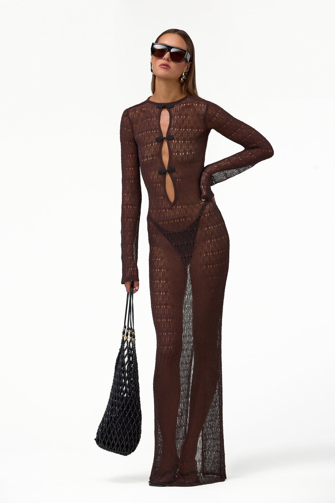 Keyhole Crochet Dress (Chocolate Brown/Black)