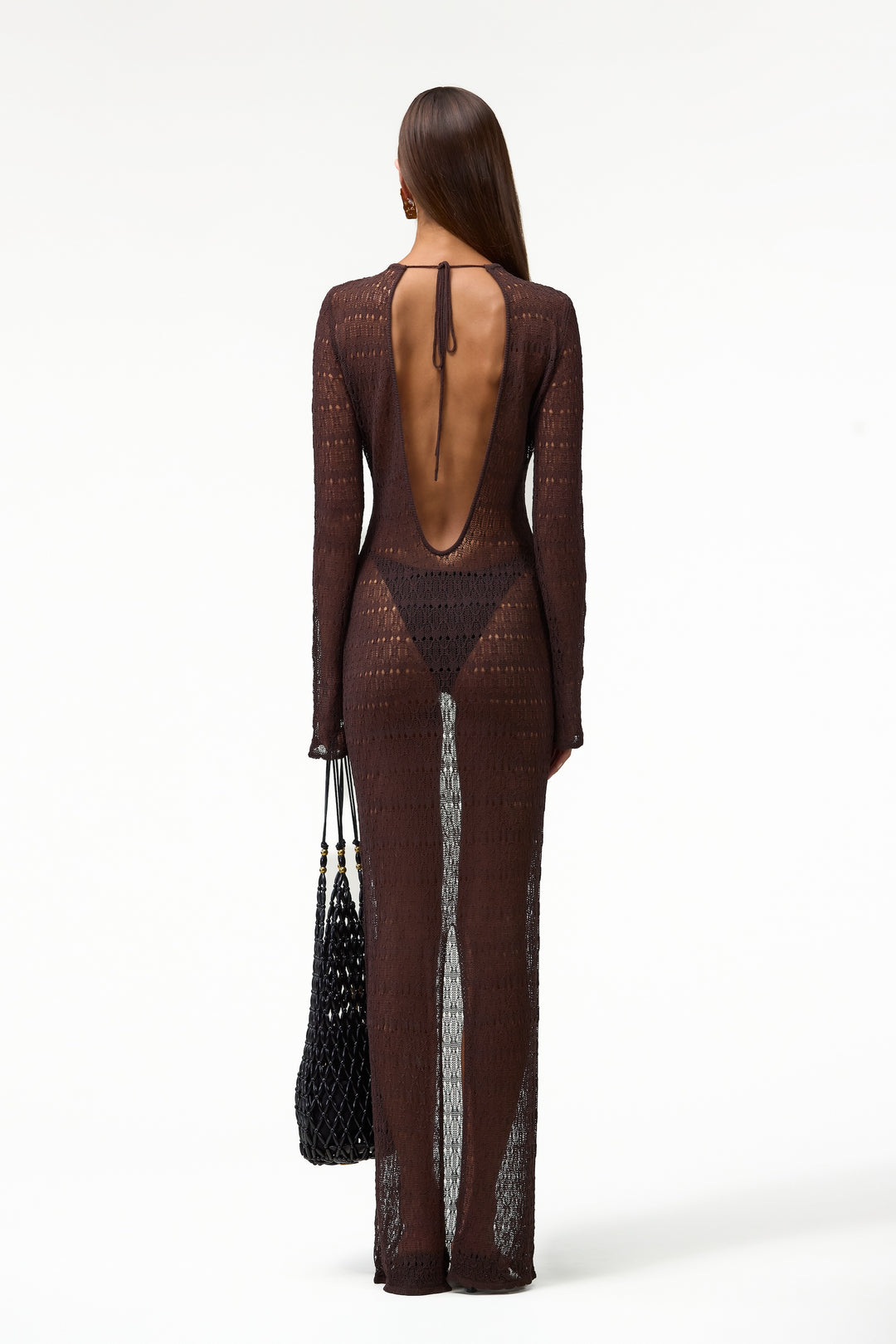 Keyhole Crochet Dress (Chocolate Brown/Black)