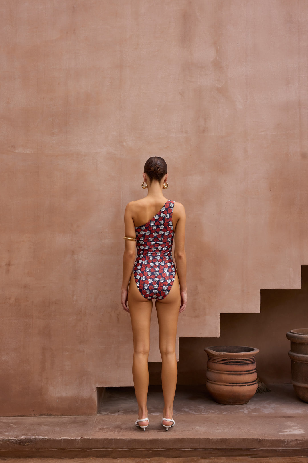 One Shoulder One Piece (Palm Beach Shell Navy/Orange/Cream)