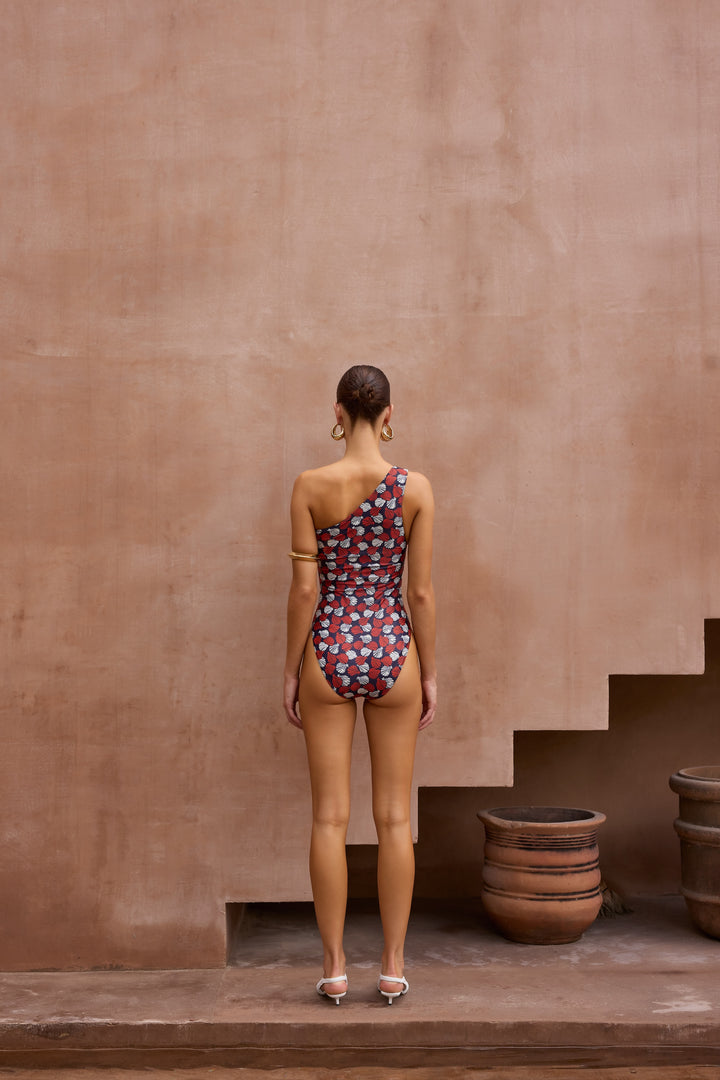 One Shoulder One Piece (Palm Beach Shell Navy/Orange/Cream)