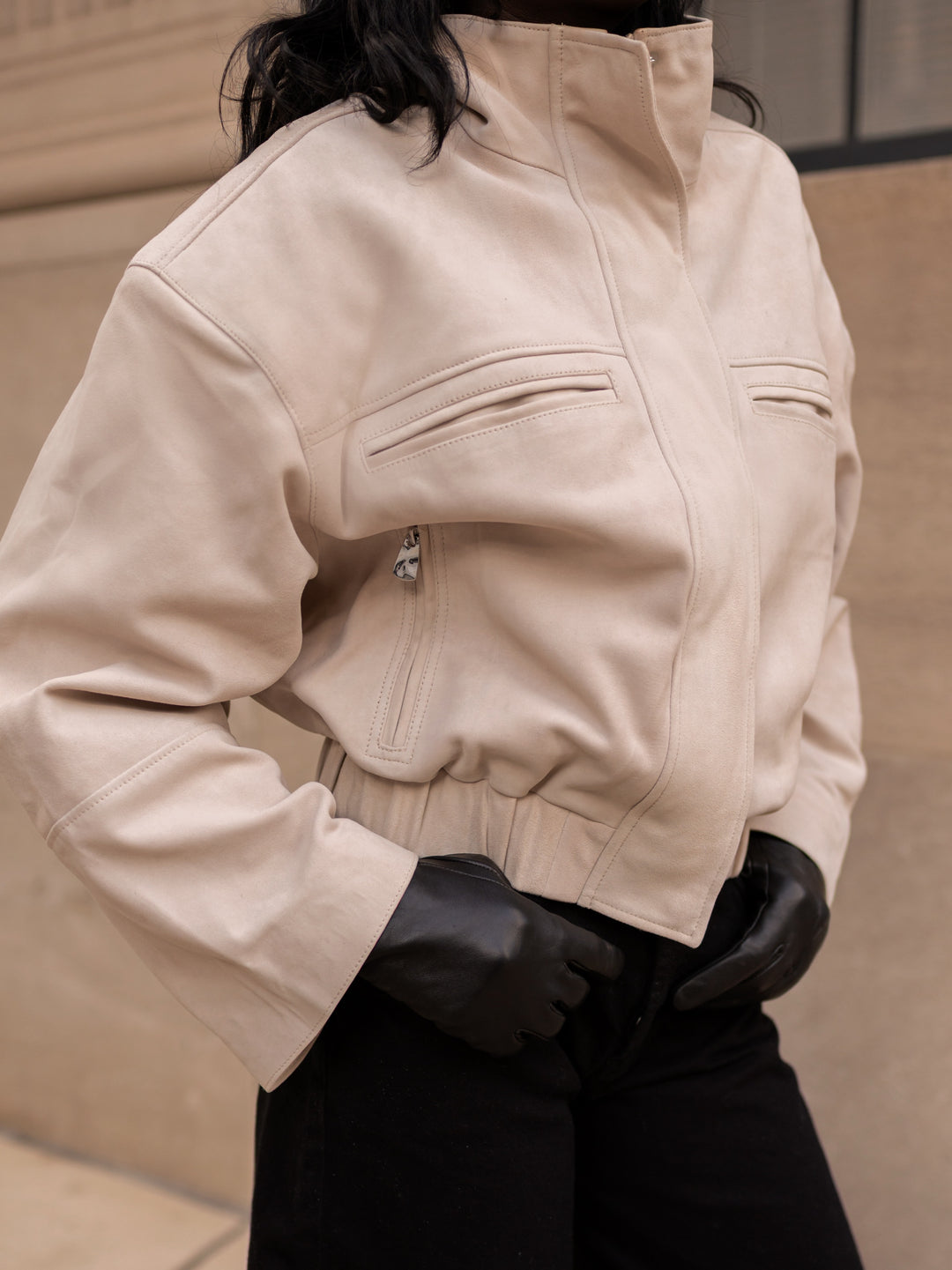 The Suede Bomber Jacket (Taupe)