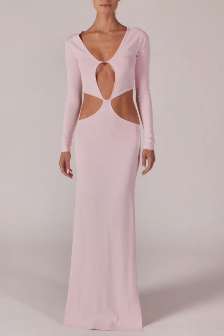 トップス MARGAUX volume sleeve cut and sew SAME Long Sleeve Cut Out Maxi Dress | Baby Pink