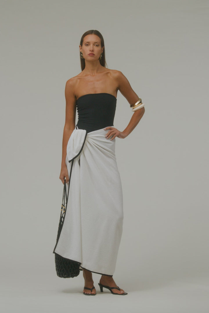 Colorblock Linen Sarong (Cream/Black)