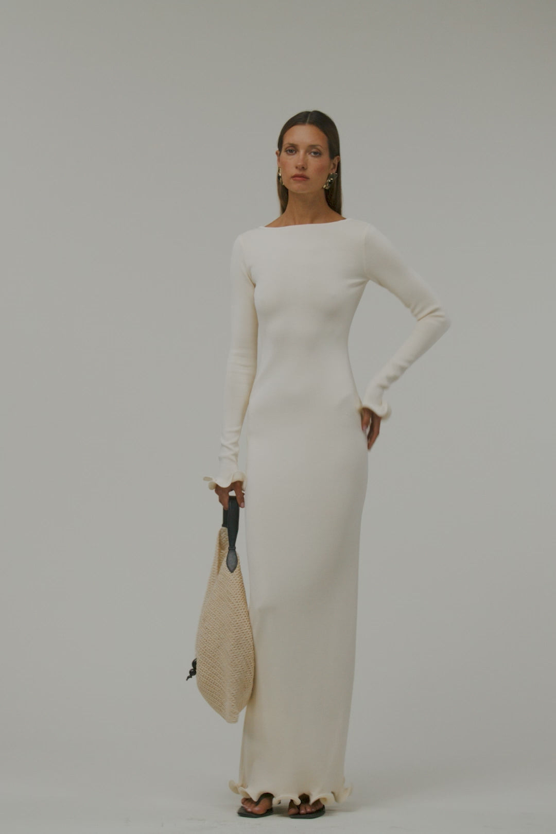 Ruffle Hem Maxi Dress (Cream)