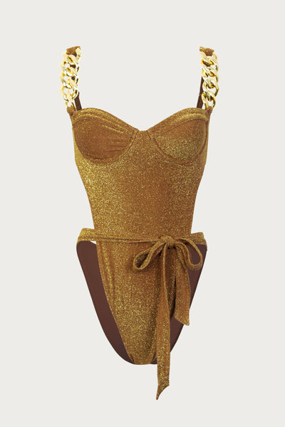 Gold Chain One Piece (Mocha Shimmer Lurex)