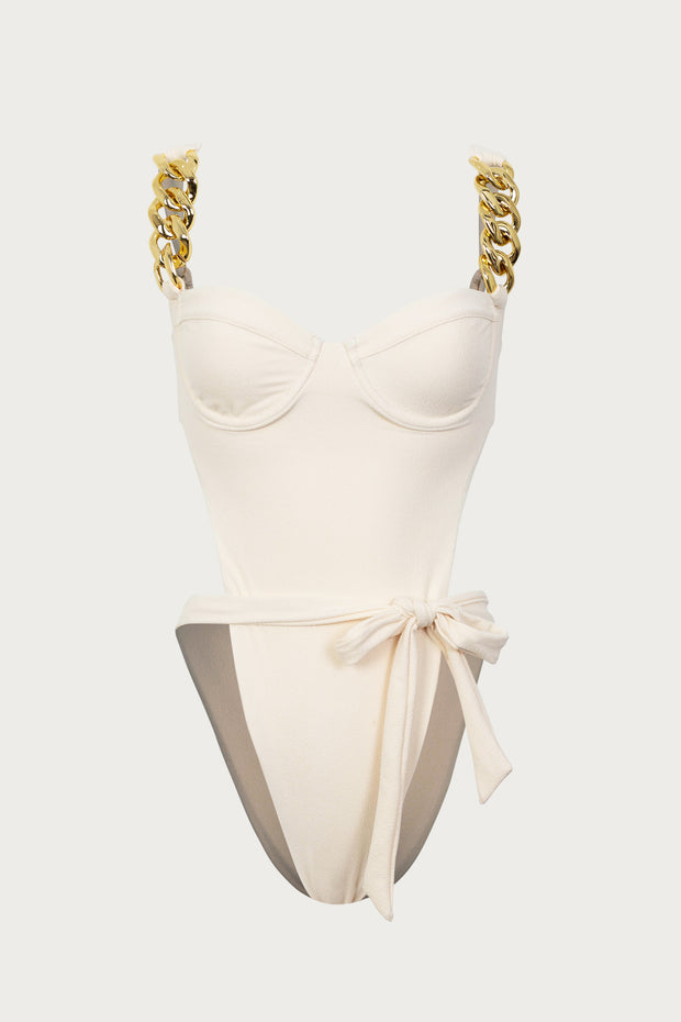 Gold Chain One Piece (Faux Suede Cream)