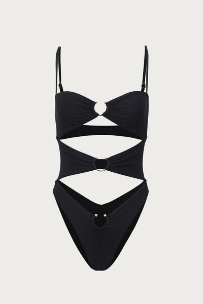 Pierced One Piece (Faux Suede Black)