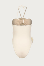 Rose Cut Out One Piece (Faux Suede Cream/Cream)