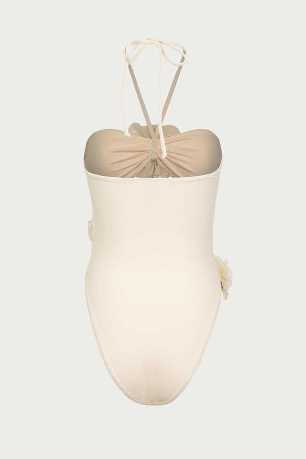 Rose Cut Out One Piece (Faux Suede Cream/Cream)