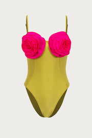 Rose One Piece (Green/Fuchsia)