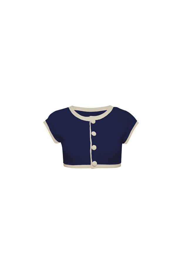 The Grace Top (Ribbed Navy/Cream)