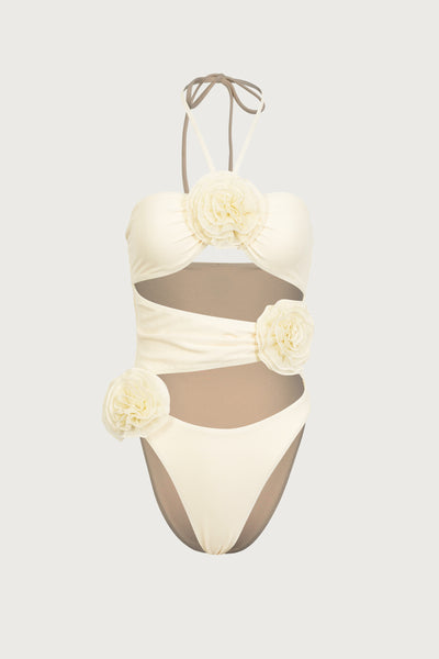 Rose Cut Out One Piece (Faux Suede Cream/Cream)