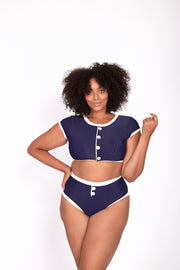 The Grace Top (Ribbed Navy/Cream)