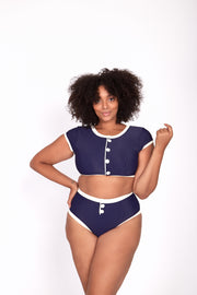 The Grace High Rise (Ribbed Navy/Cream)