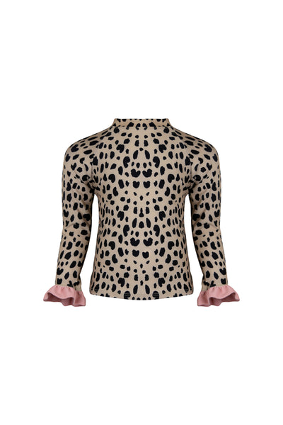 ruffle rashguard (leopard/ribbed blush)