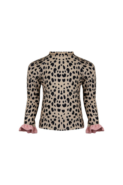 ruffle rashguard (leopard/ribbed blush)