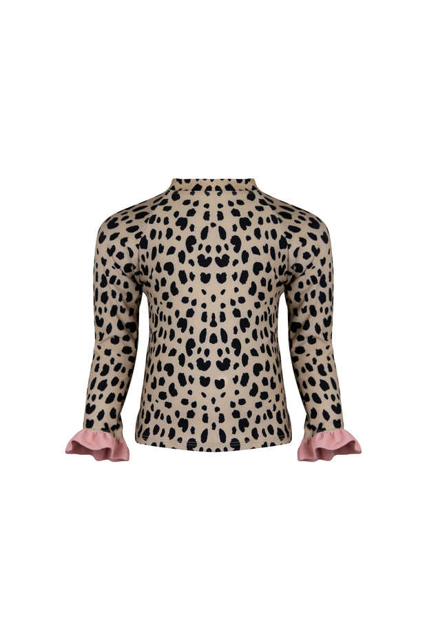 ruffle rashguard (leopard/ribbed blush)