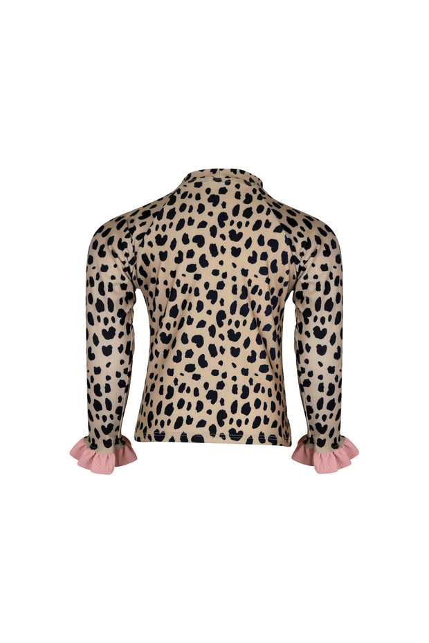 ruffle rashguard (leopard/ribbed blush)