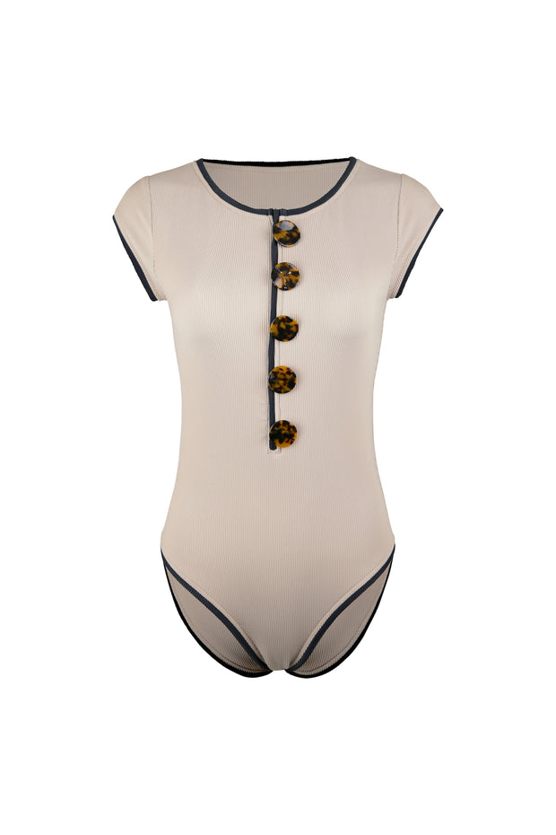 The Grace One Piece (Ribbed Taupe/Ribbed Black)