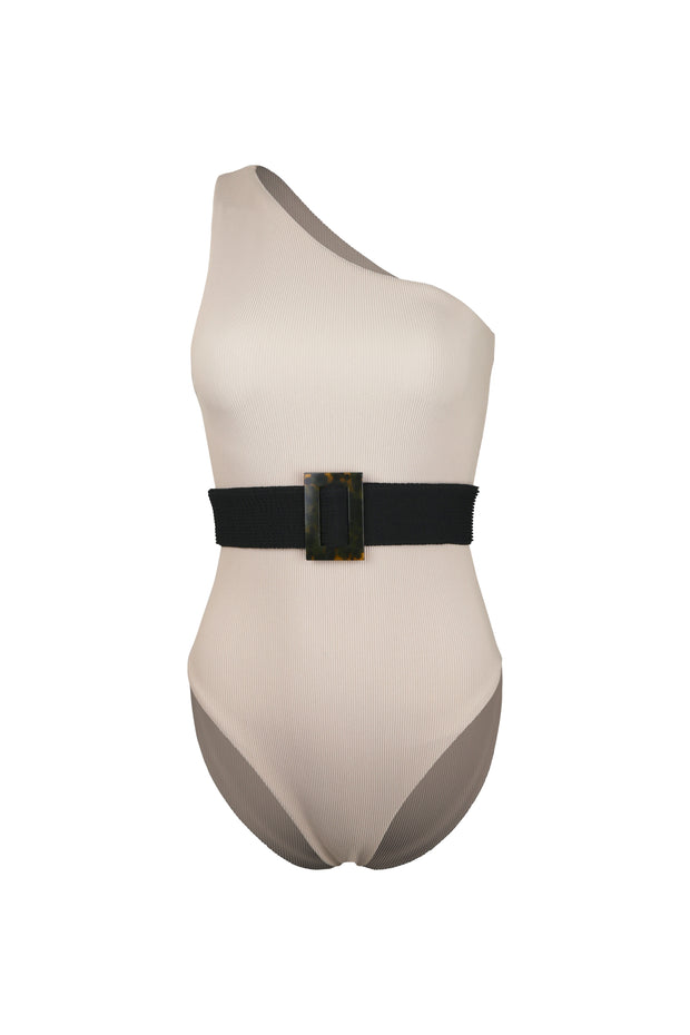 Celine One Shoulder One Piece (Ribbed Taupe)