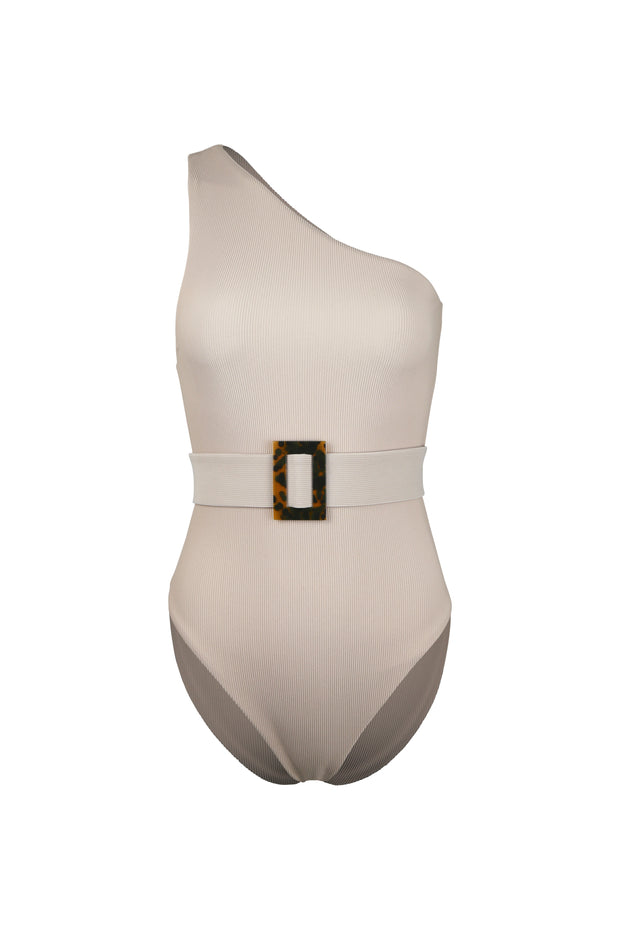 Celine One Shoulder One Piece (Ribbed Taupe)