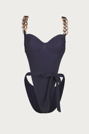 Gold Chain One Piece (Faux Suede Black)
