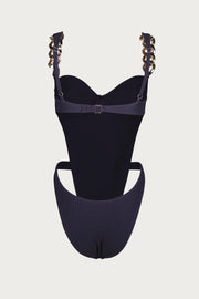 Gold Chain One Piece (Faux Suede Black)